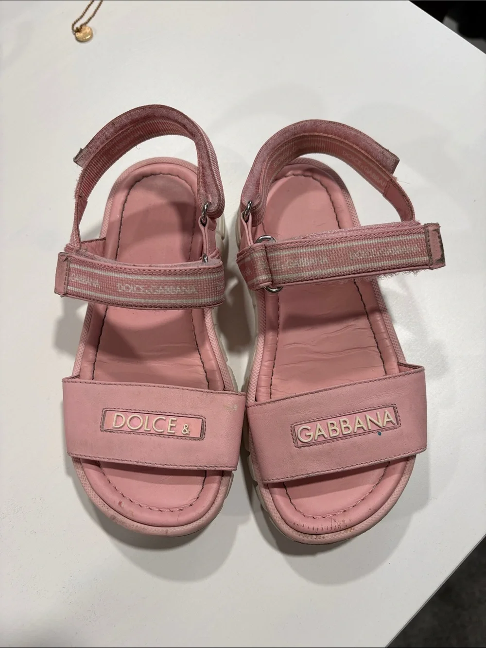 Dolce & Gabbana Kids Pink Logo Strap Sandals
